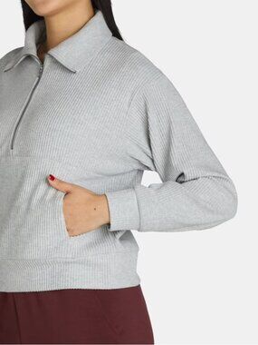 Avia women's brushed rib pullover in light grey heather, size XS (0-2)